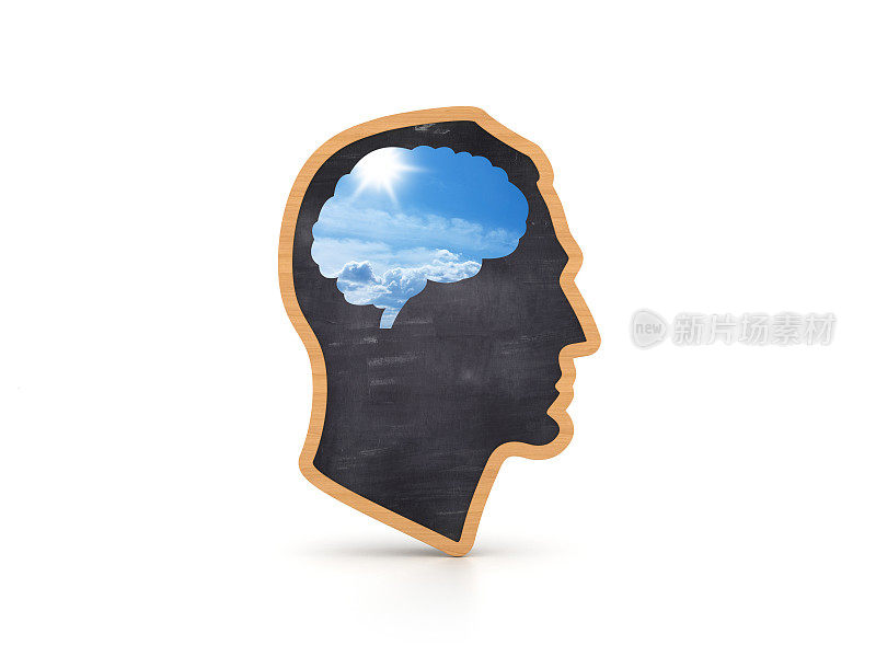 人类头部形状和大脑与天空- 3D渲染